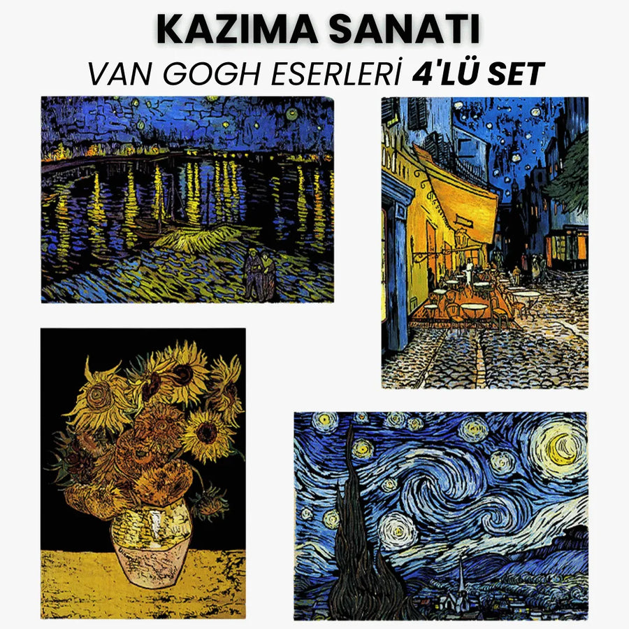 Van Gogh Eserleri 4'lü kazıma seti - tamamlanmış görünüm