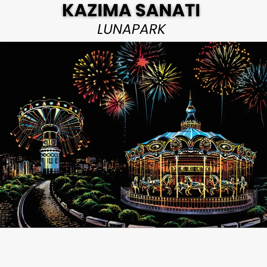 Scratch Kazıma Sanatı | Kazıyarak Çizim Seti | Lunapark  + Serbest Çizim Kağıdı  | 28×40 cm – A3