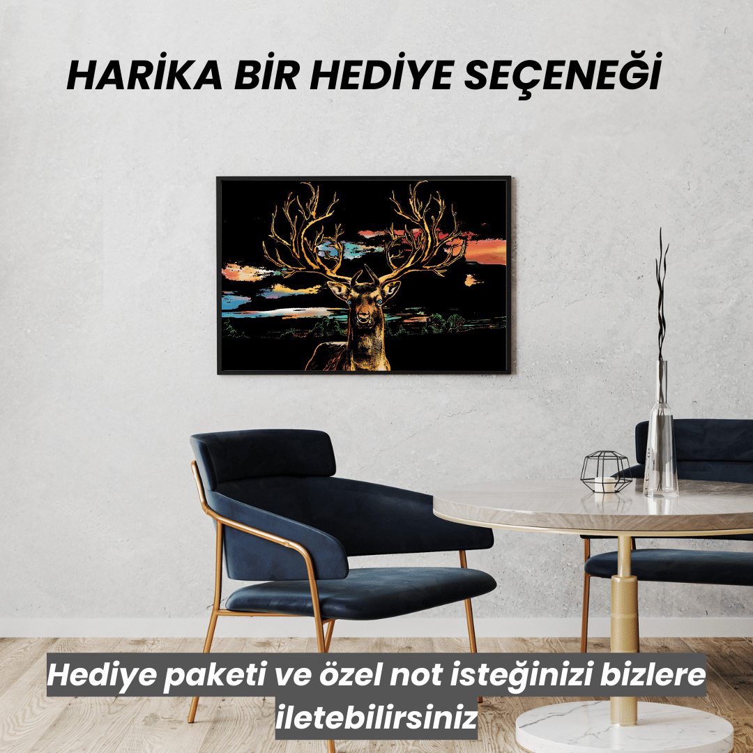 Scratch Kazıma Sanatı | Kazıyarak Çizim Seti | Geyik + Serbest Çizim Kağıdı  | Türk Temalı |28×40 cm – A3