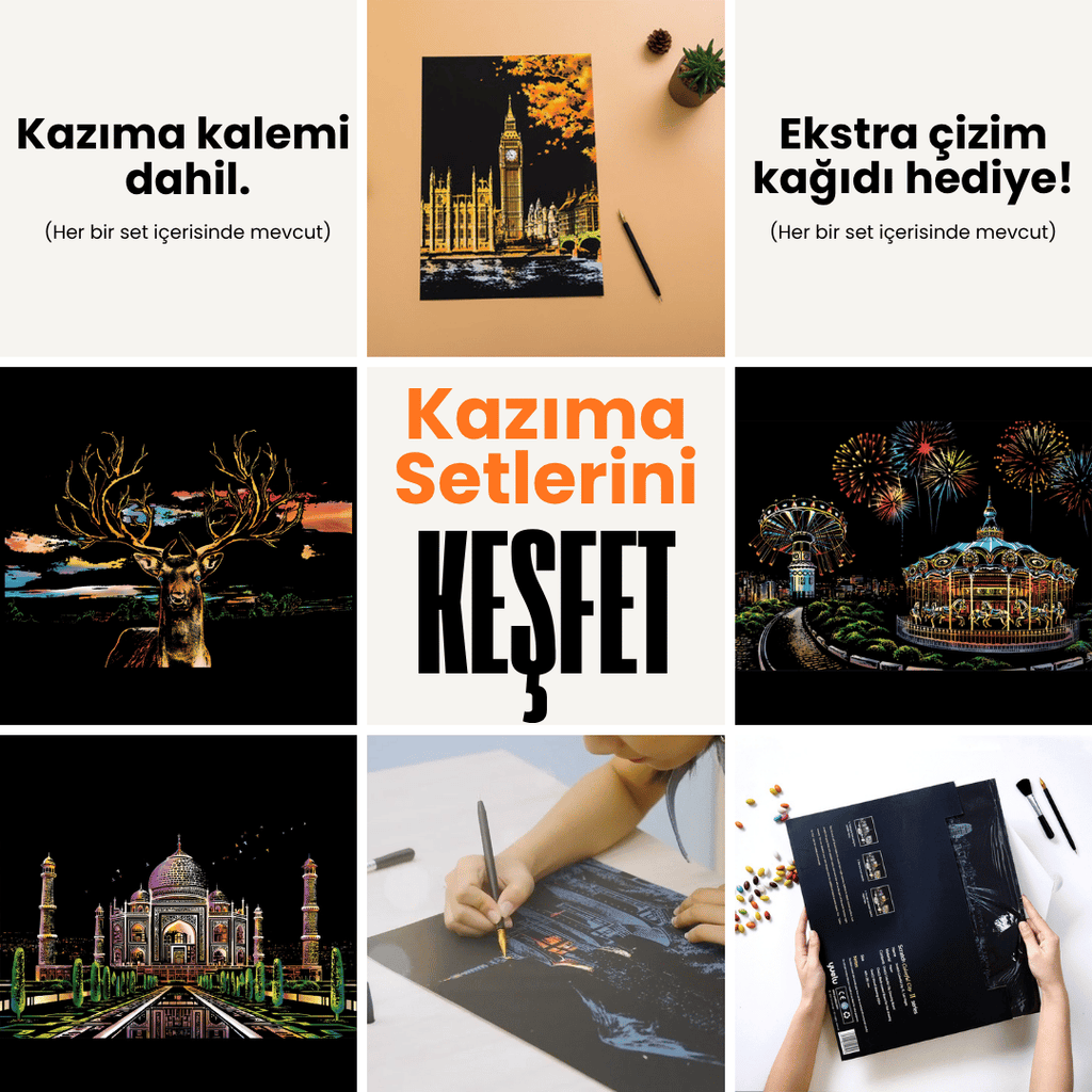 Kazıma Setleri - Kazıma Kalemi ve Serbest Çizim Kağıdı Hediyeli