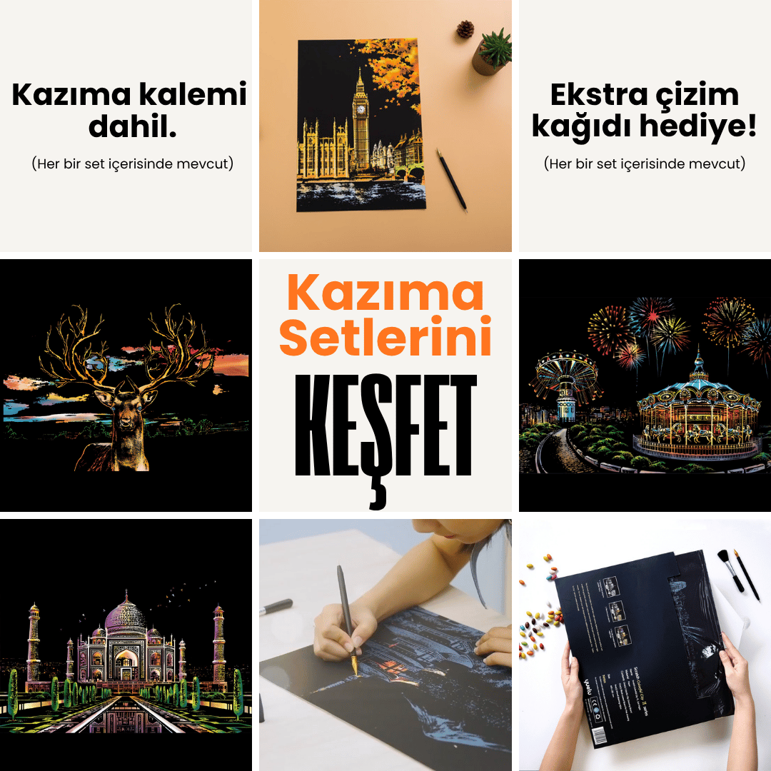 Kazıma Setleri - Kazıma Kalemi ve Serbest Çizim Kağıdı Hediyeli