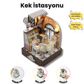 Kek İstasyonu | Kendin Yap Minyatür Pastane | Minyatür Maket Ev | Ahşap Hobi Seti | LED Işıklı 3D Puzzle