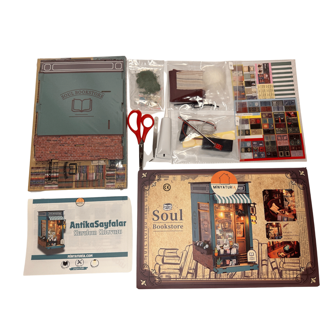 Antika Sayfalar | Minyatür Kitap Arası Maketi | Kendin Yap Booknook | Ahşap Hobi Seti | LED Işıklı 3D Puzzle