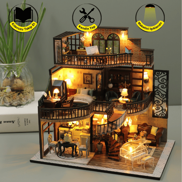 Hayal Konağı | Kendin Yap Minyatür Villa | Minyatür Maket Seti | Ahşap Hobi Seti | LED Işıklı 3D Puzzle