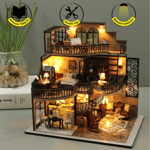 Hayal Konağı | Kendin Yap Minyatür Villa | Minyatür Maket Seti | Ahşap Hobi Seti | LED Işıklı 3D Puzzle