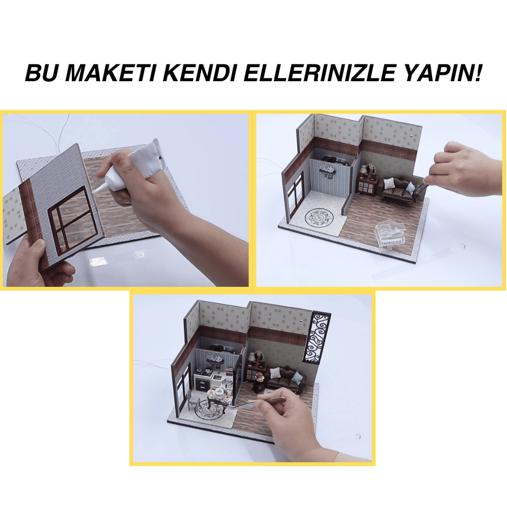 Hayal Konağı | Kendin Yap Minyatür Villa | Minyatür Maket Seti | Ahşap Hobi Seti | LED Işıklı 3D Puzzle