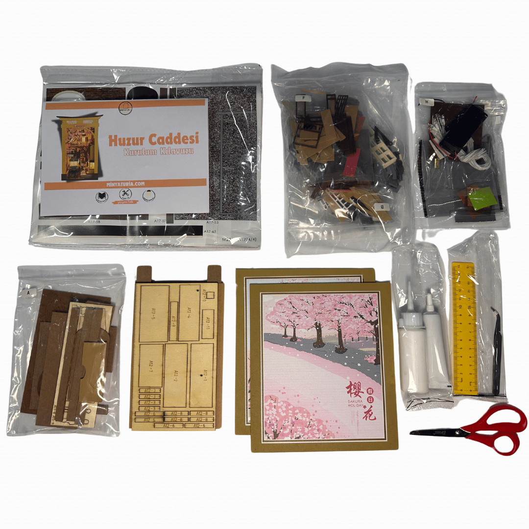 Huzur Caddesi | Minyatür Kitap Arası Maketi | Kendin Yap Booknook | Ahşap Hobi Seti | LED Işıklı 3D Puzzle
