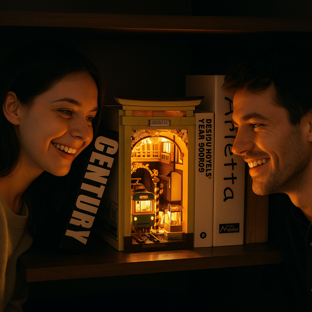 Huzur Caddesi | Minyatür Kitap Arası Maketi | Kendin Yap Booknook | Ahşap Hobi Seti | LED Işıklı 3D Puzzle