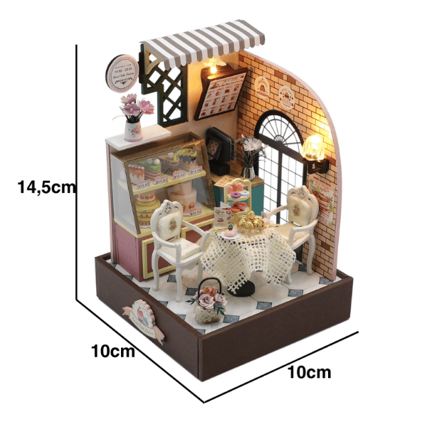 Kek İstasyonu | Kendin Yap Minyatür Pastane | Minyatür Maket Ev | Ahşap Hobi Seti | LED Işıklı 3D Puzzle