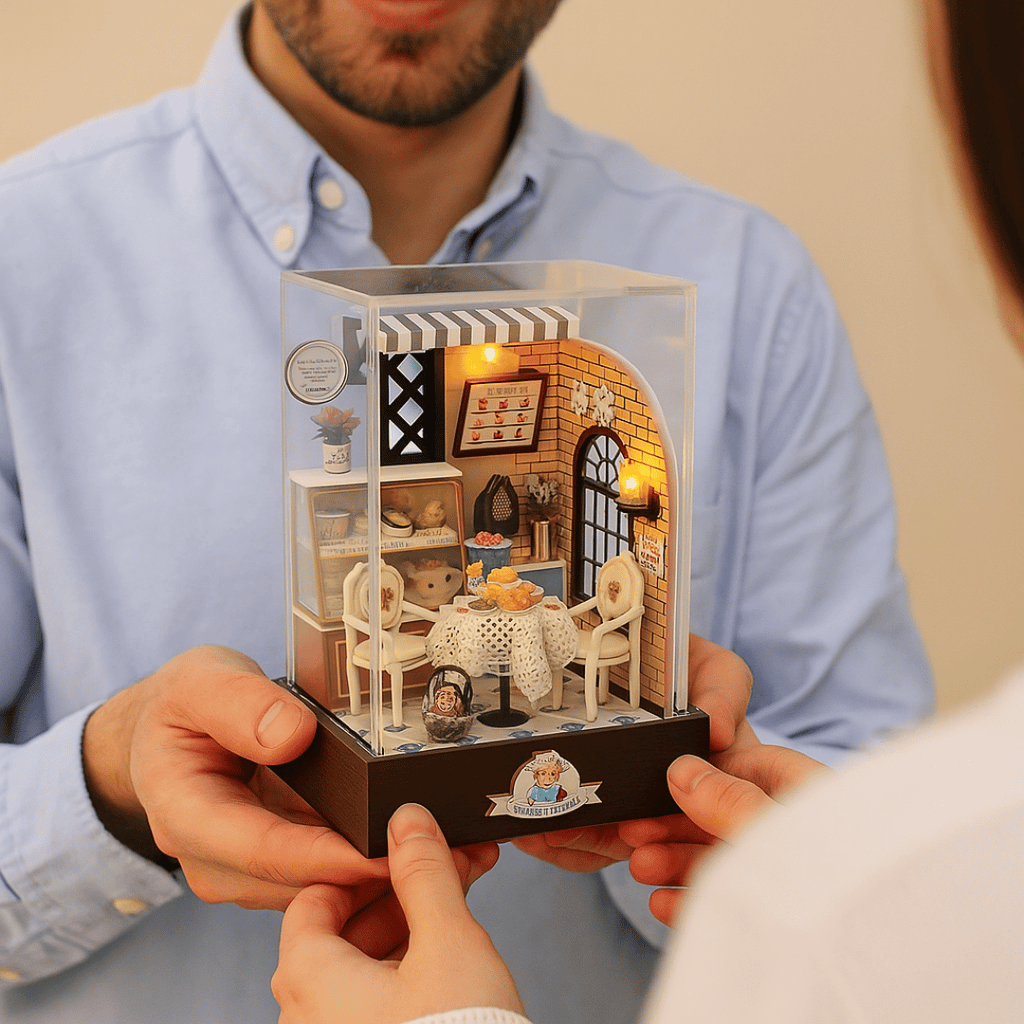 Kek İstasyonu | Kendin Yap Minyatür Pastane | Minyatür Maket Ev | Ahşap Hobi Seti | LED Işıklı 3D Puzzle