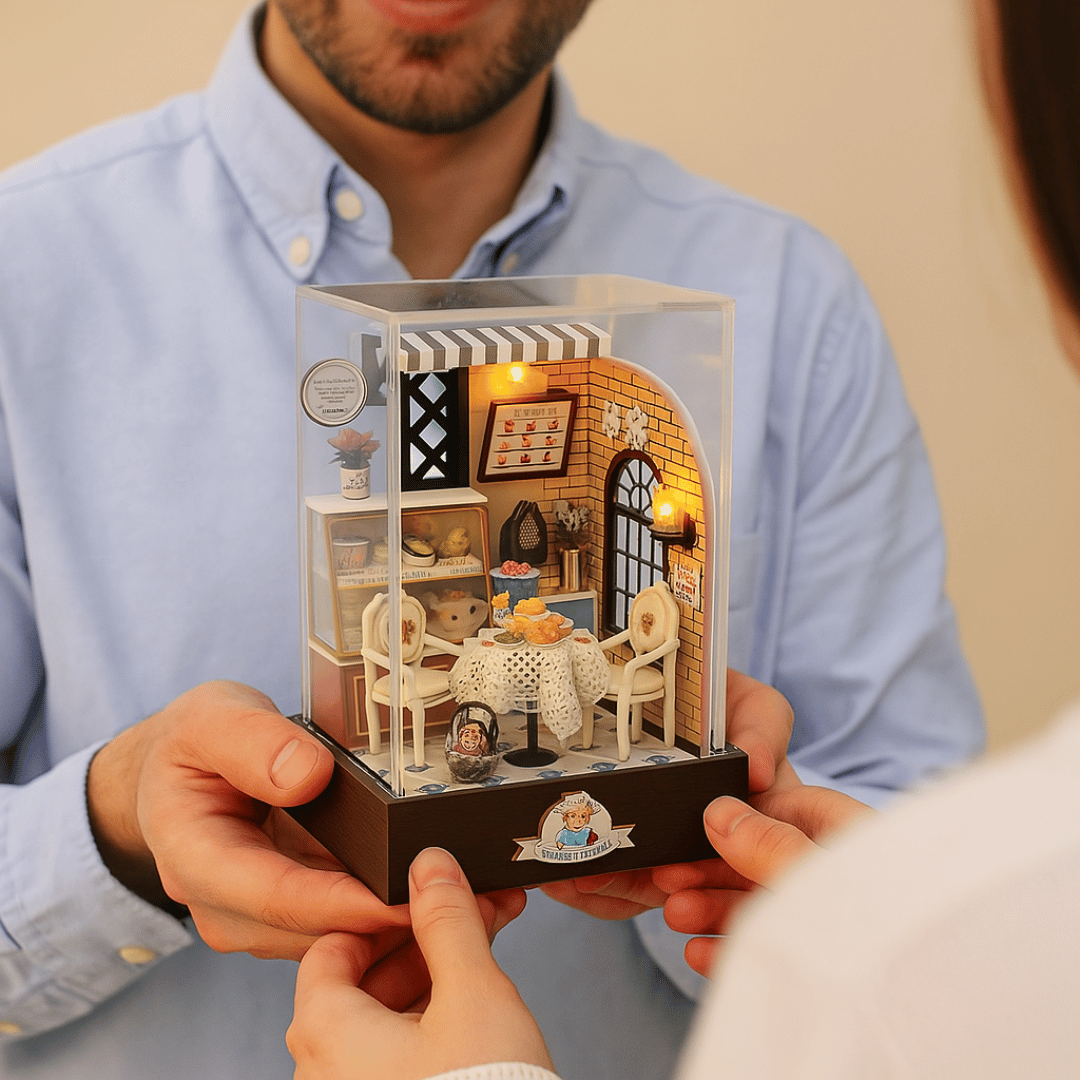 Kek İstasyonu | Kendin Yap Minyatür Pastane | Minyatür Maket Ev | Ahşap Hobi Seti | LED Işıklı 3D Puzzle