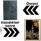 Londra – Big Ben kazıma sanatı seti - kazıma işlemi yakın çekim
