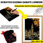 Londra – Big Ben kazıma sanatı seti - siyah yüzeyden ortaya çıkan renkli detay
