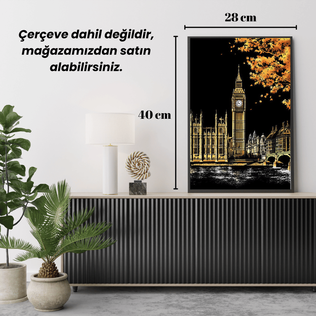 Scratch Kazıma Sanatı | Kazıyarak Çizim Seti | Londra- Big Ben  + Serbest Çizim Kağıdı  | 28x40 cm - A3