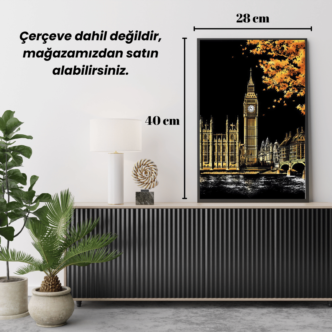 Scratch Kazıma Sanatı | Kazıyarak Çizim Seti | Londra- Big Ben  + Serbest Çizim Kağıdı  | 28x40 cm - A3