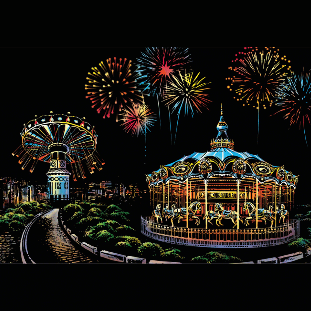Scratch Kazıma Sanatı | Kazıyarak Çizim Seti | Lunapark  + Serbest Çizim Kağıdı  | 28×40 cm – A3