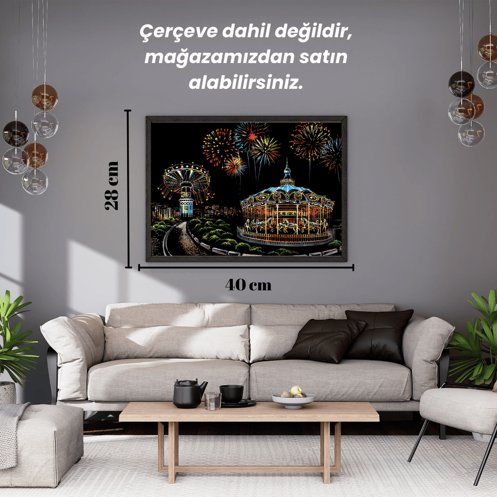 Scratch Kazıma Sanatı | Kazıyarak Çizim Seti | Lunapark  + Serbest Çizim Kağıdı  | 28×40 cm – A3