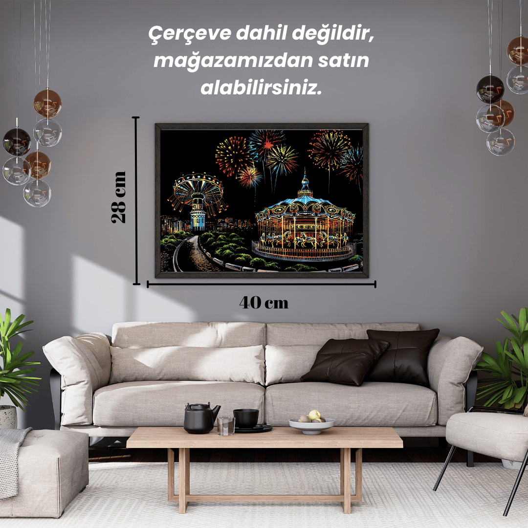 Scratch Kazıma Sanatı | Kazıyarak Çizim Seti | Lunapark  + Serbest Çizim Kağıdı  | 28×40 cm – A3