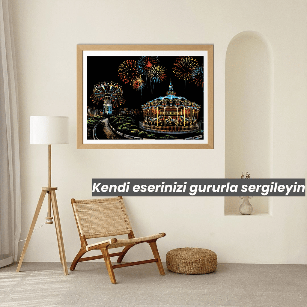 Scratch Kazıma Sanatı | Kazıyarak Çizim Seti | Lunapark  + Serbest Çizim Kağıdı  | 28×40 cm – A3