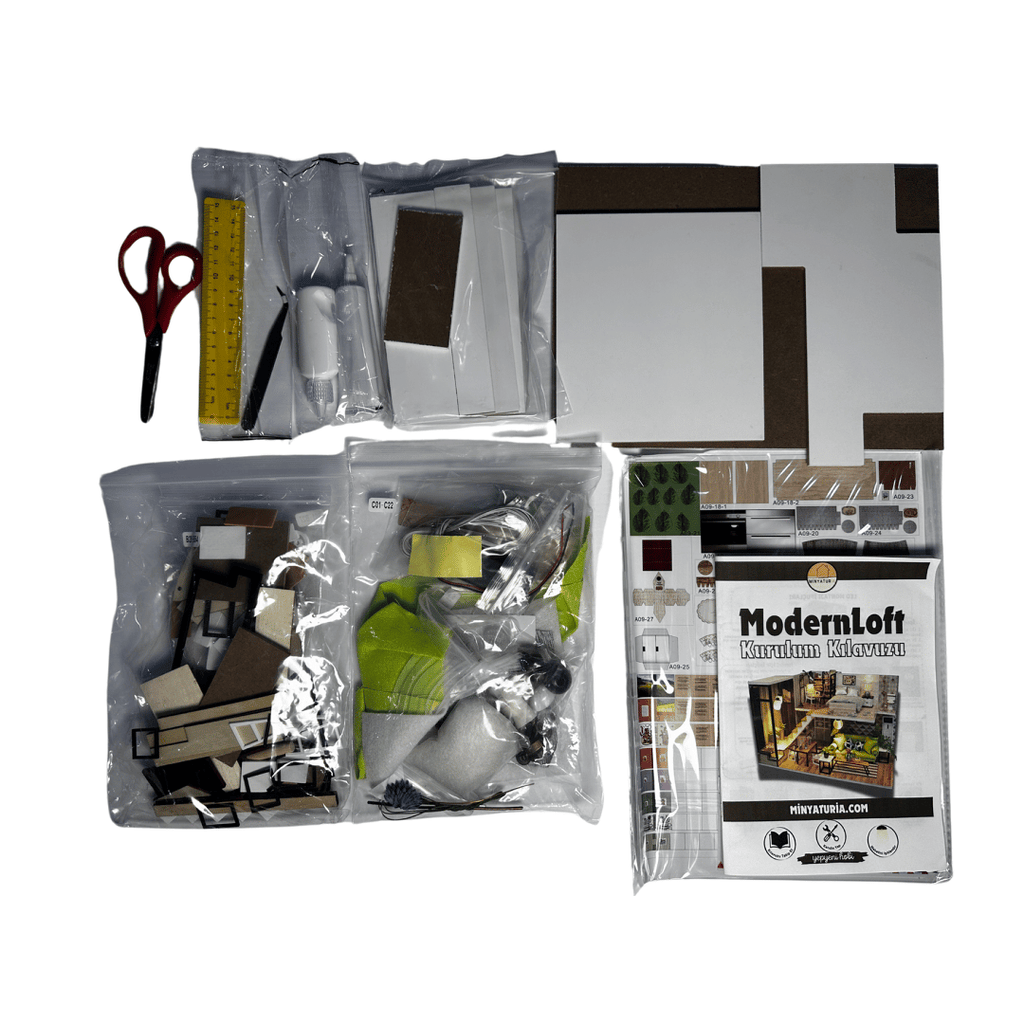 Modern Loft | Kendin Yap Minyatür Ev | Minyatür Hobi Seti | Ahşap Maket Ev | LED Işıklı 3D Puzzle