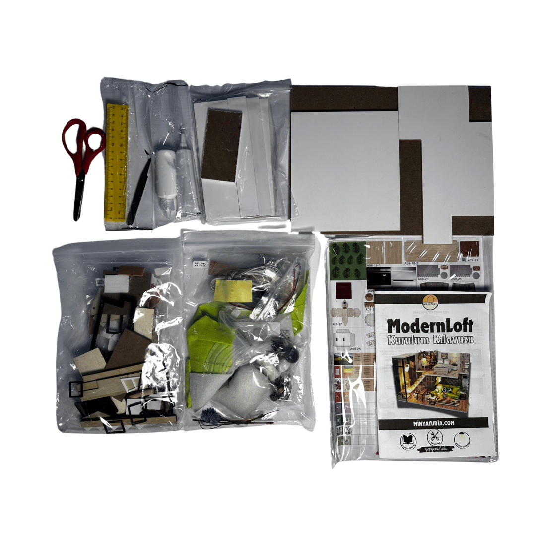 Modern Loft | Kendin Yap Minyatür Ev | Minyatür Hobi Seti | Ahşap Maket Ev | LED Işıklı 3D Puzzle