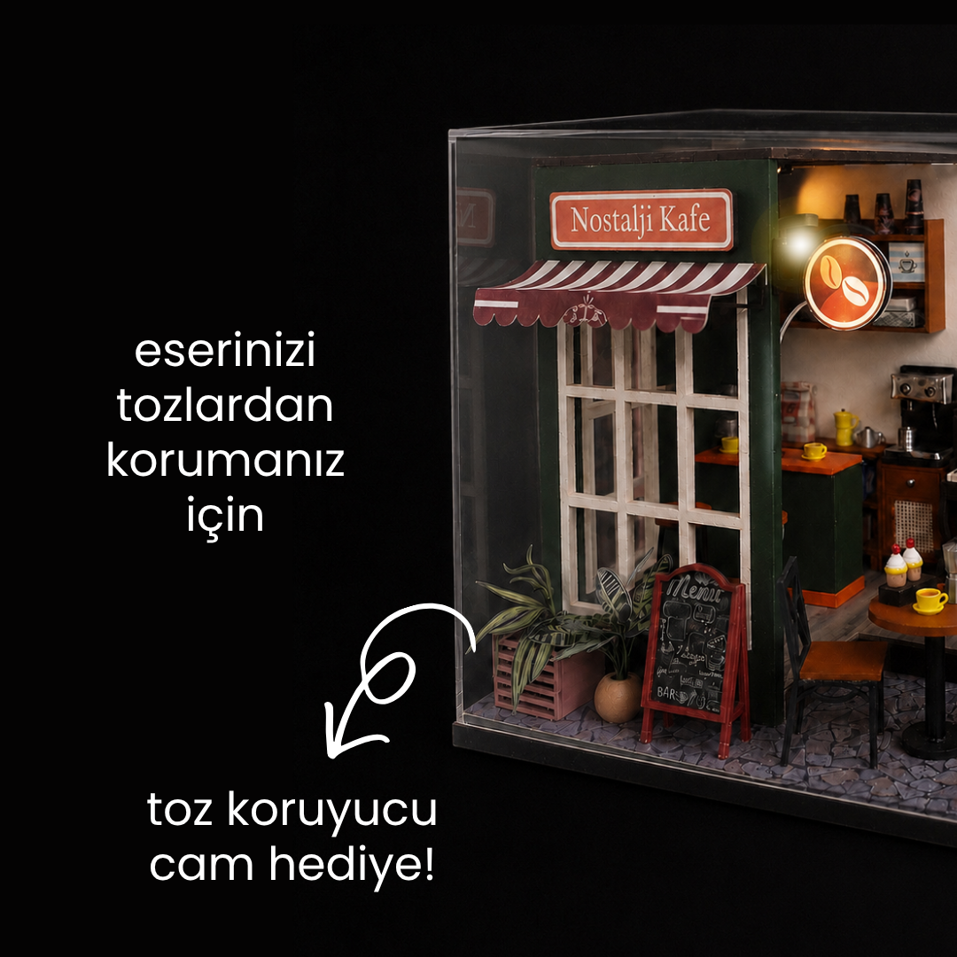 Nostalji Kafe minyatür maket - iç ve dış oturma alanı detayı