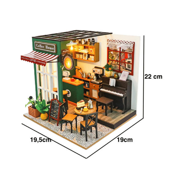 Nostajli Kafe| Kendin Yap Minyatür Kafe| Minyatür Maket Ev | Ahşap Hobi Seti | LED Işıklı 3D Puzzle
