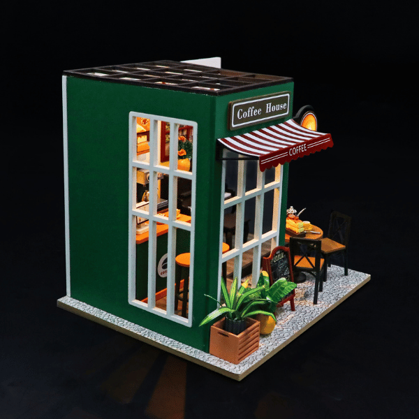 Nostajli Kafe| Kendin Yap Minyatür Kafe| Minyatür Maket Ev | Ahşap Hobi Seti | LED Işıklı 3D Puzzle