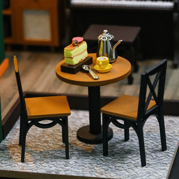 Nostajli Kafe| Kendin Yap Minyatür Kafe| Minyatür Maket Ev | Ahşap Hobi Seti | LED Işıklı 3D Puzzle