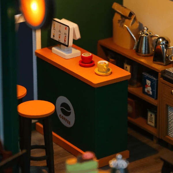 Nostajli Kafe| Kendin Yap Minyatür Kafe| Minyatür Maket Ev | Ahşap Hobi Seti | LED Işıklı 3D Puzzle