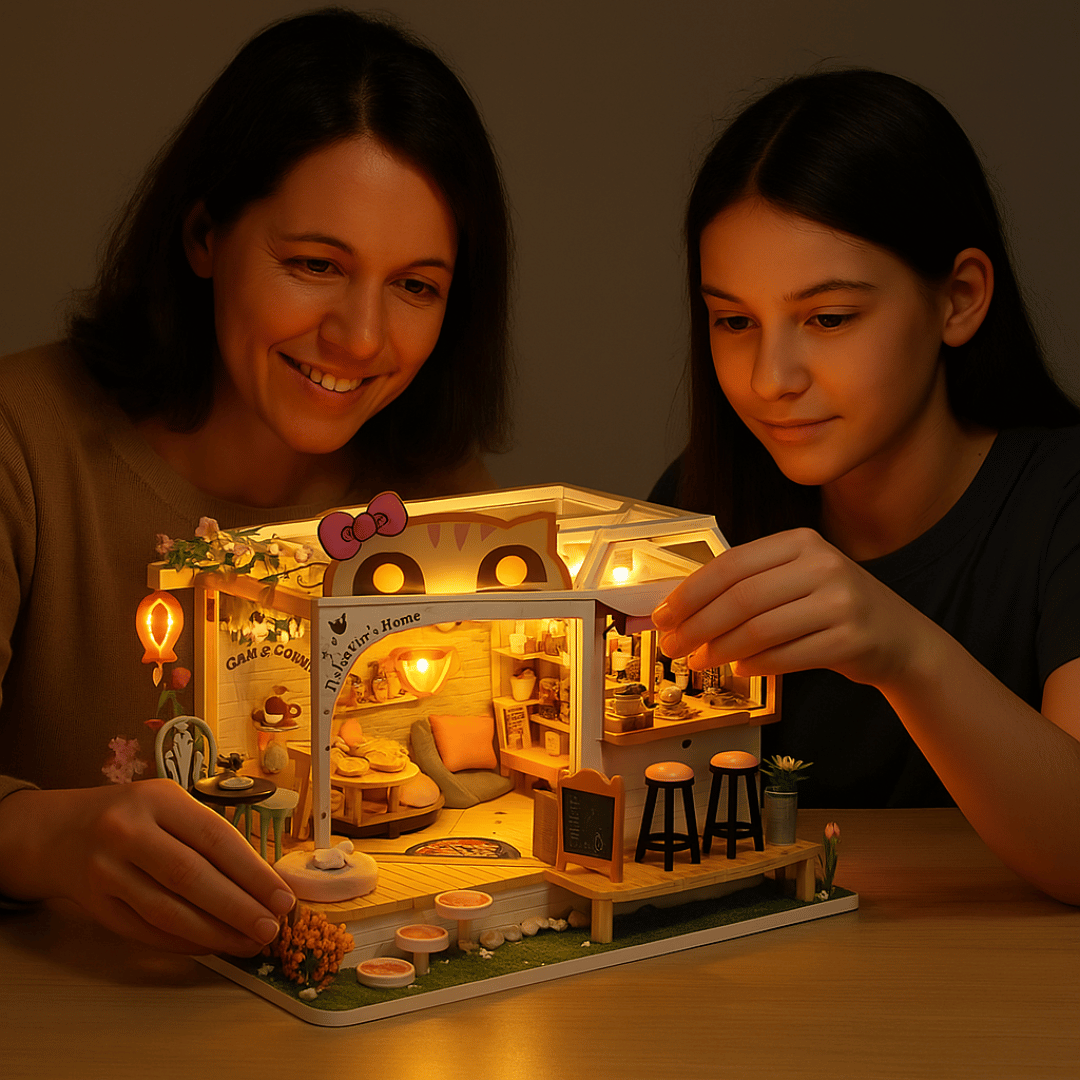 Patikafe | Kendin Yap Minyatür Kafe | Minyatür Maket Ev | Ahşap Hobi Seti | LED Işıklı 3D Puzzle