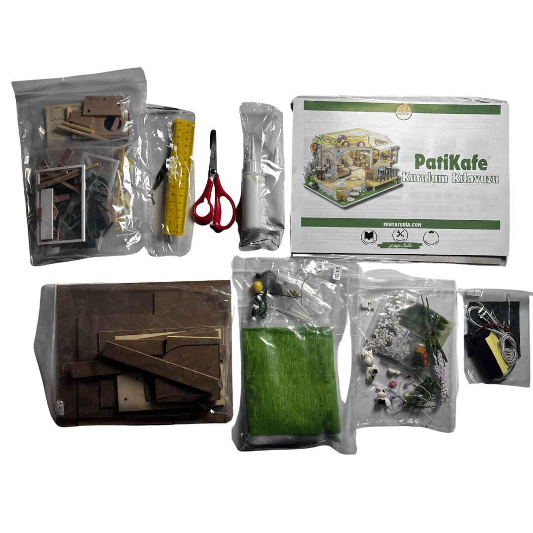 Patikafe | Kendin Yap Minyatür Kafe | Minyatür Maket Ev | Ahşap Hobi Seti | LED Işıklı 3D Puzzle