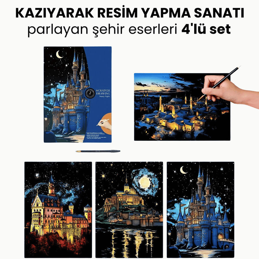 Parlayan Şehir Eserleri 4'lü kazıma seti - tamamlanmış görünüm