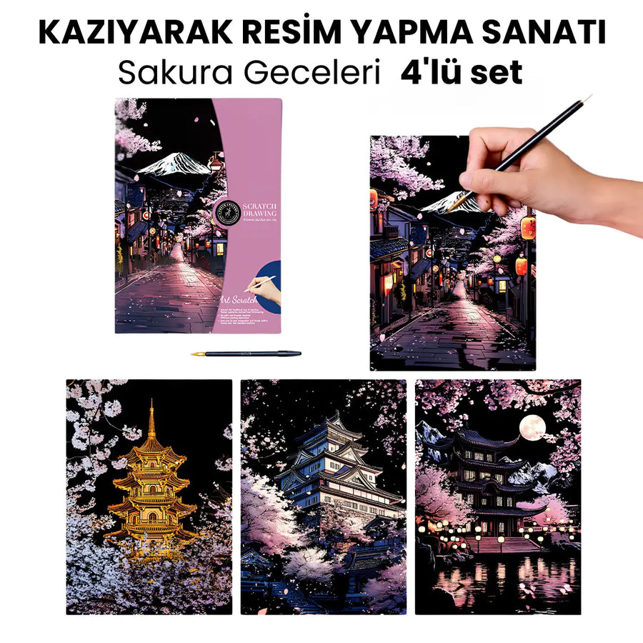 Sakura Geceleri 4'lü kazıma seti - tamamlanmış görünüm