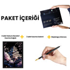 Sakura Geceleri 4'lü kazıma seti - Gion Kanalları tasarımı