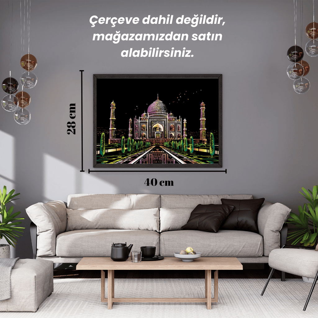 Scratch Kazıma Sanatı | Kazıyarak Çizim Seti | Tac Mahal  + Serbest Çizim Kağıdı  | 28×40 cm – A3