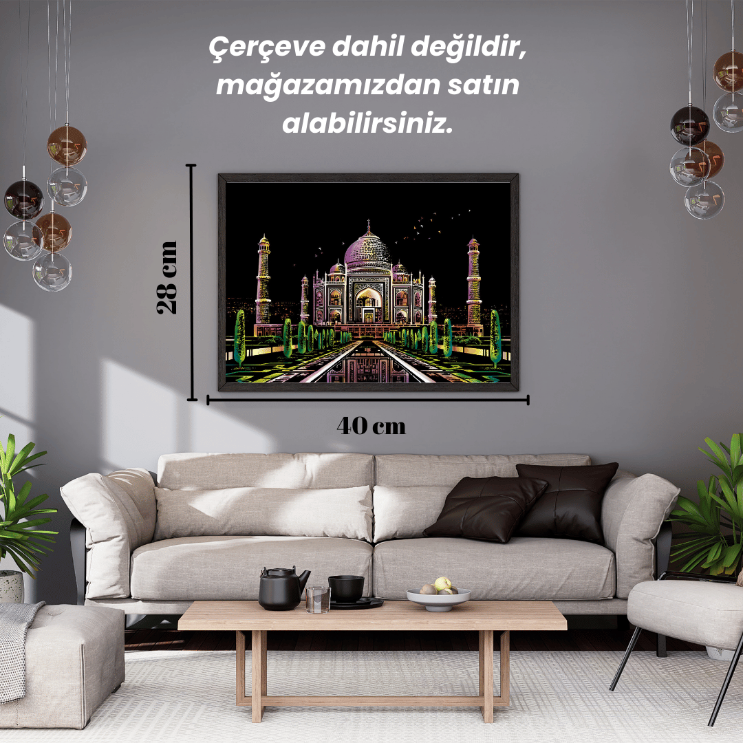Scratch Kazıma Sanatı | Kazıyarak Çizim Seti | Tac Mahal  + Serbest Çizim Kağıdı  | 28×40 cm – A3