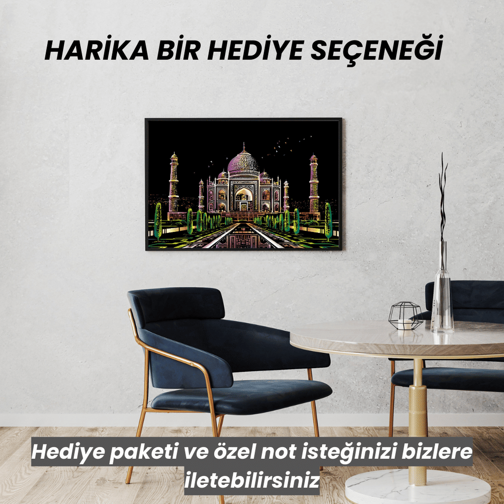 Scratch Kazıma Sanatı | Kazıyarak Çizim Seti | Tac Mahal  + Serbest Çizim Kağıdı  | 28×40 cm – A3