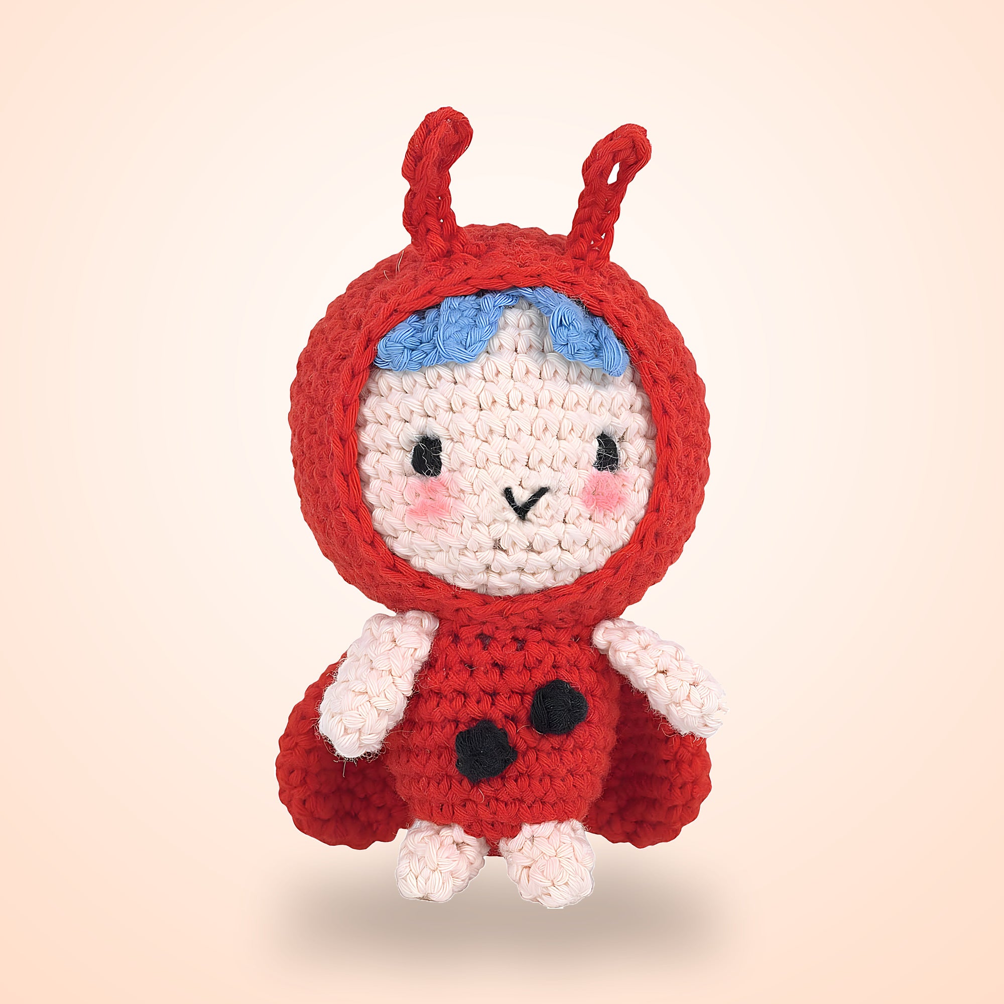 Kırmızı amigurumi uğur böceği yakın plan