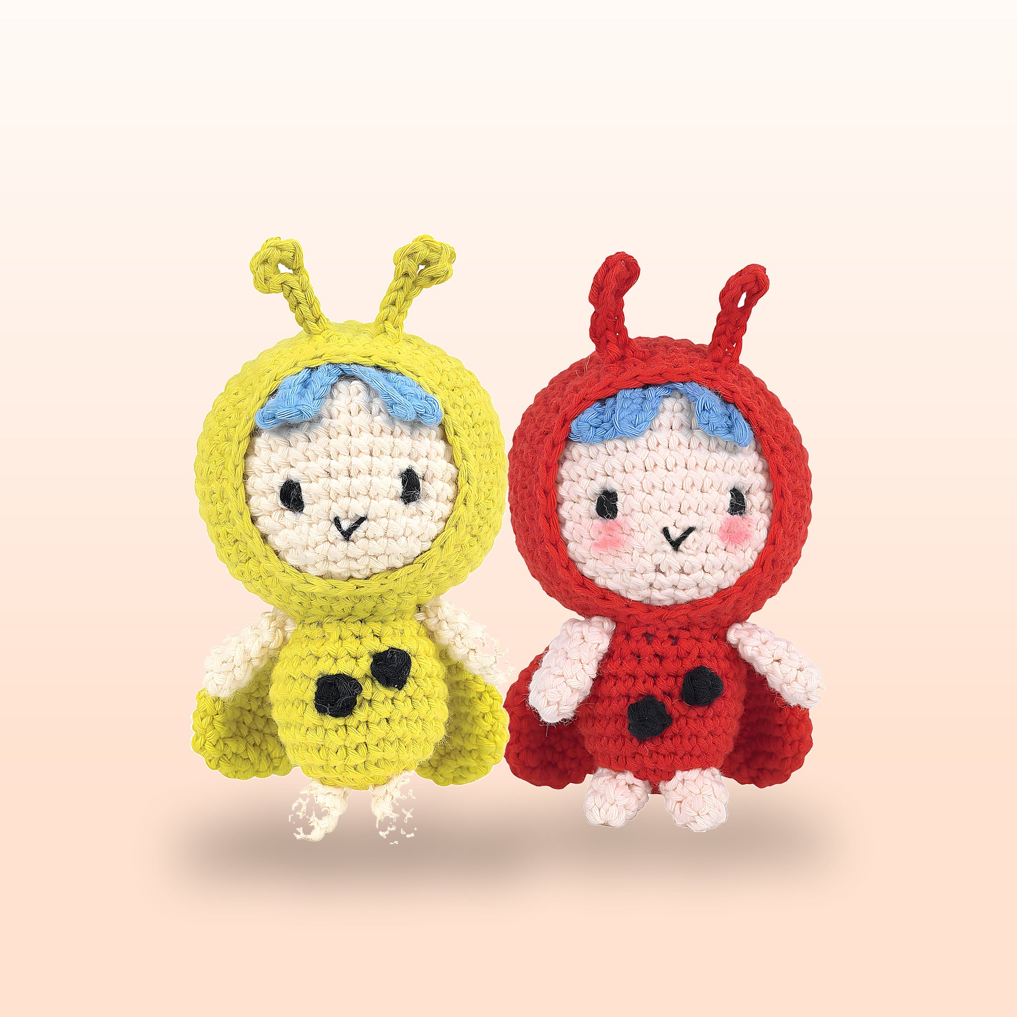 İki amigurumi uğur böceği bir arada