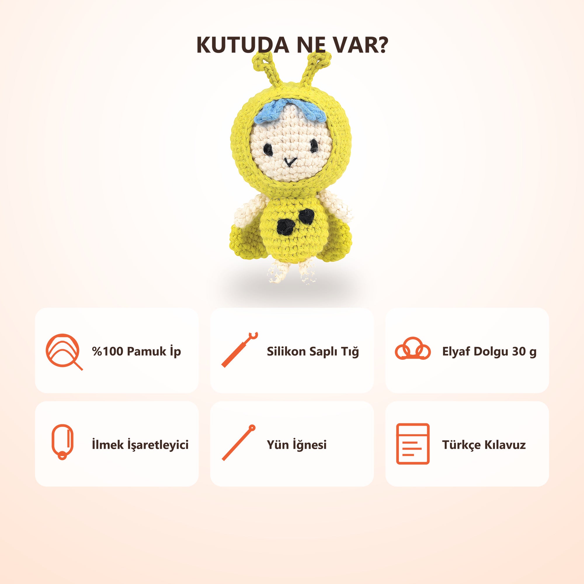 Amigurumi uğur böceği kiti içindekiler
