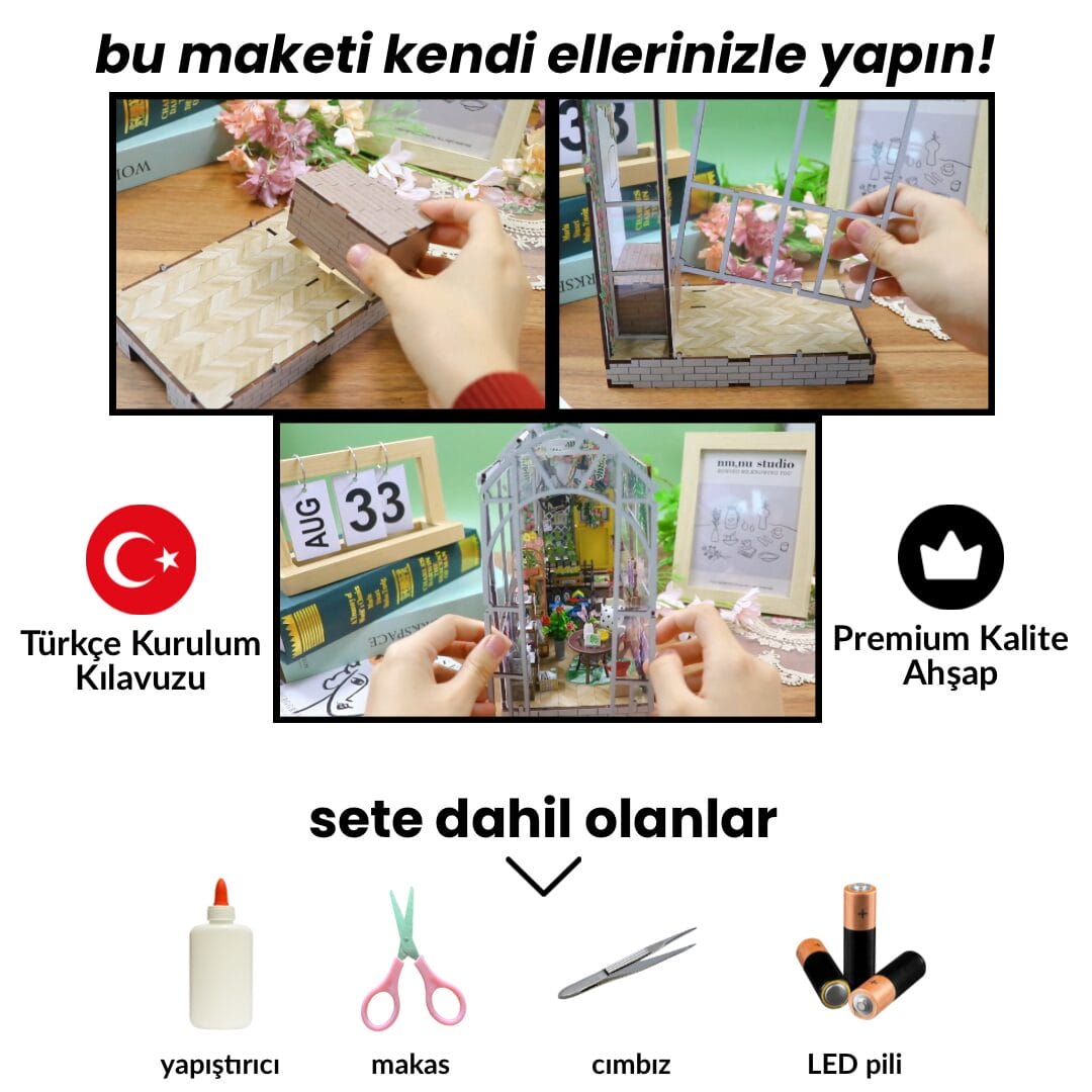 Yeşil Mabet | Minyatür Kitap Arası Maketi | Kendin Yap Booknook | Ahşap Hobi Seti | LED Işıklı 3D Puzzle