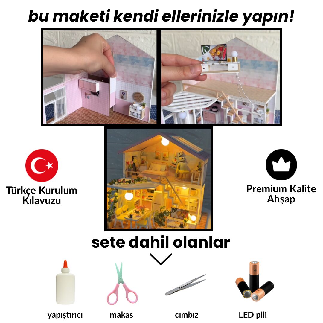 Tatlı Anı | Kendin Yap Minyatür Ev | Minyatür Hobi Seti | Ahşap Maket Ev | LED Işıklı 3D Puzzle