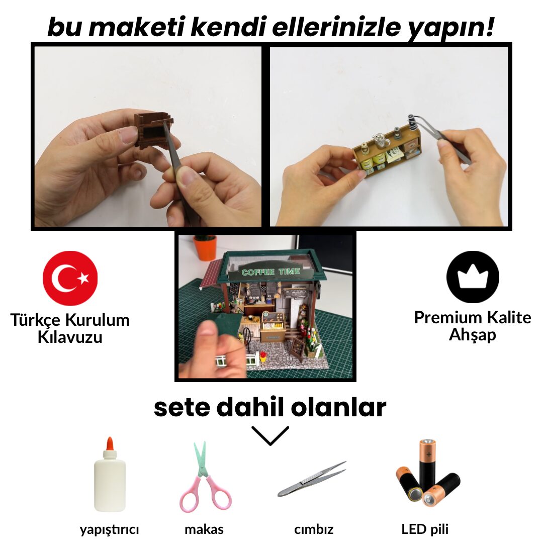 Kahve Zamanı | Kendin Yap Minyatür Kafe | Minyatür Maket Ev | Ahşap Hobi Seti | LED Işıklı 3D Puzzle
