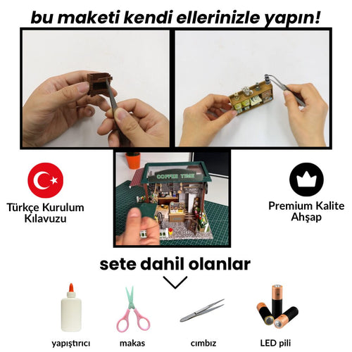 Kahve Zamanı | Kendin Yap Minyatür Kafe | Minyatür Maket Ev | Ahşap Hobi Seti | LED Işıklı 3D Puzzle
