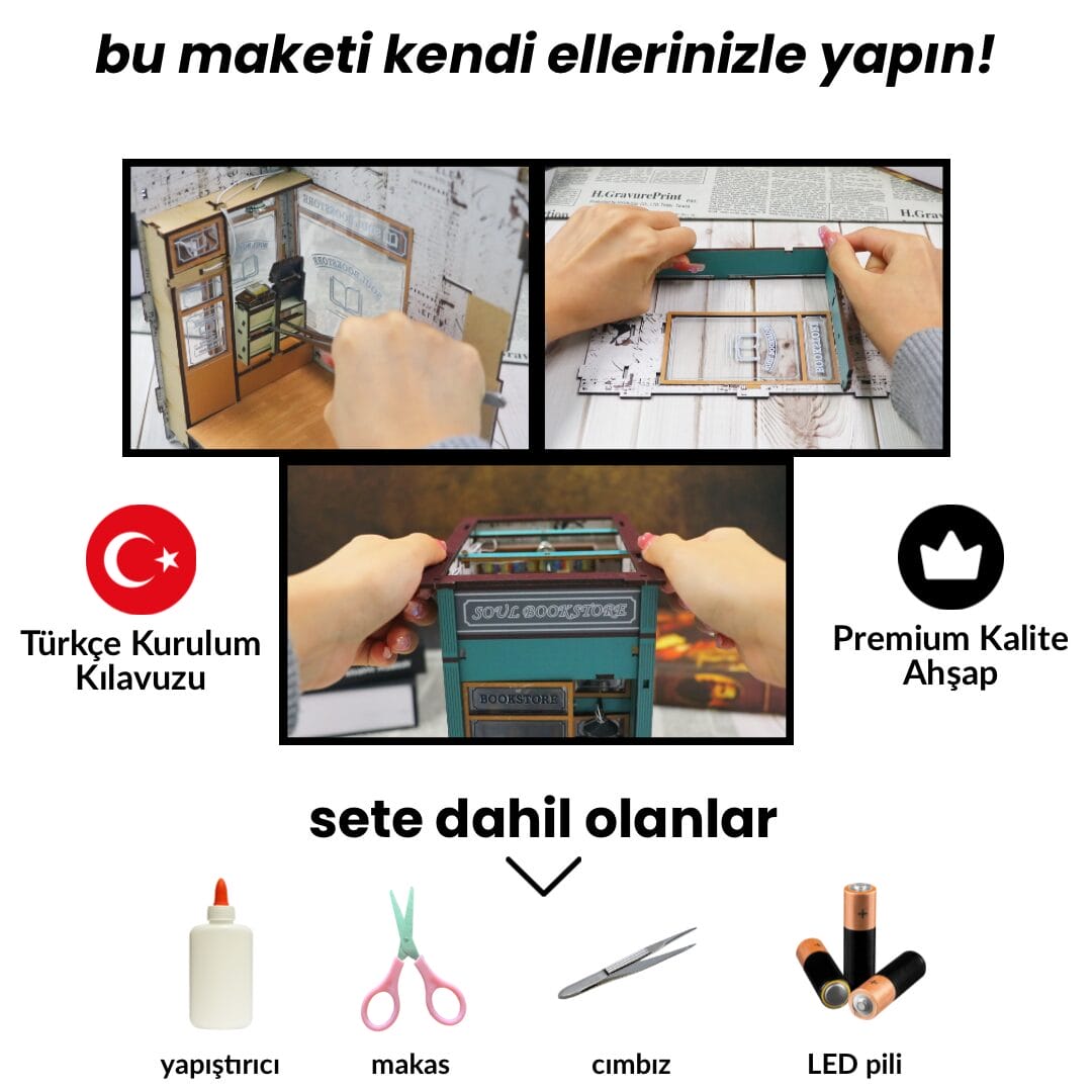 Antika Sayfalar | Minyatür Kitap Arası Maketi | Kendin Yap Booknook | Ahşap Hobi Seti | LED Işıklı 3D Puzzle