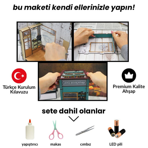 Antika Sayfalar | Minyatür Kitap Arası Maketi | Kendin Yap Booknook | Ahşap Hobi Seti | LED Işıklı 3D Puzzle