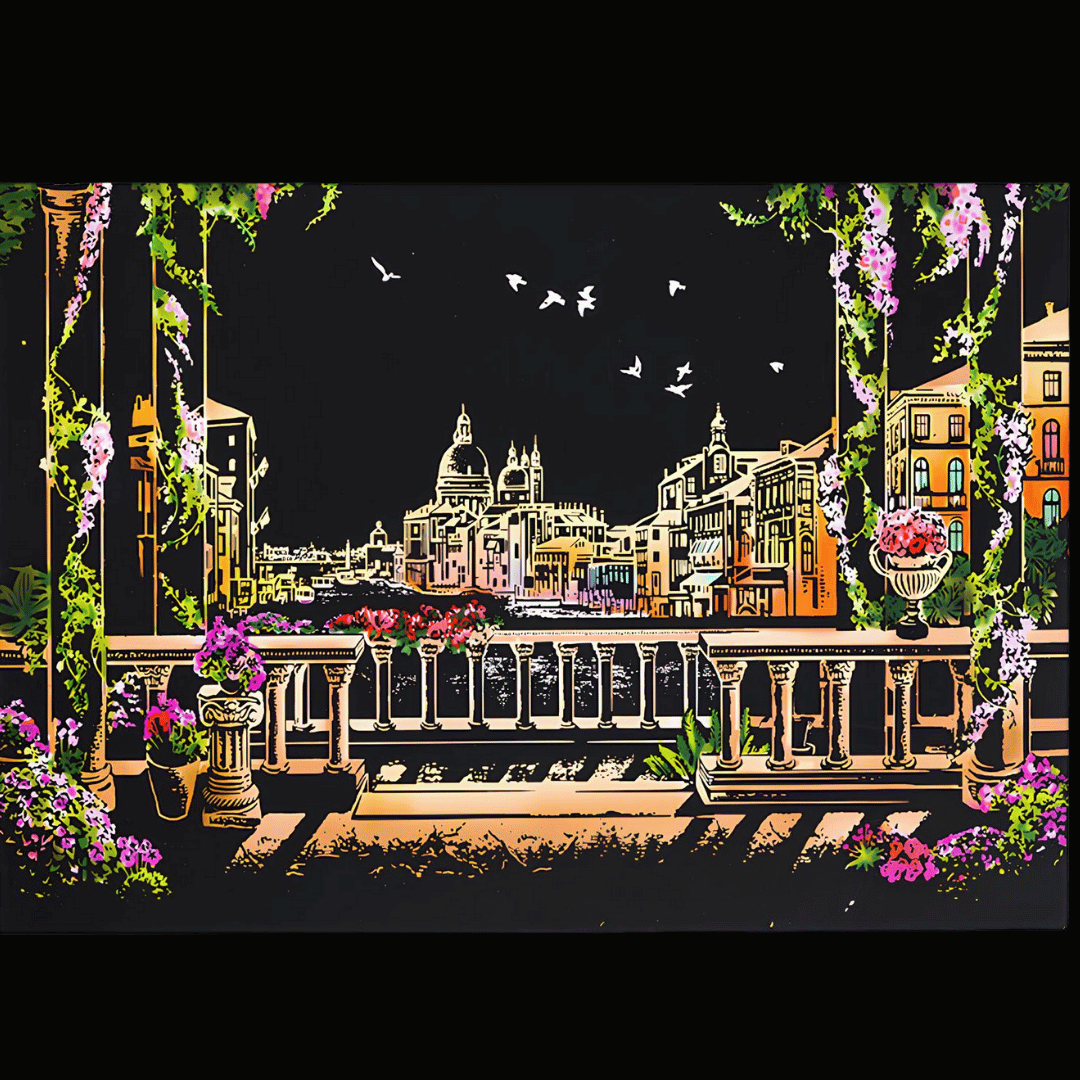Scratch Kazıma Sanatı | Kazıyarak Çizim Seti | Venedik + Serbest Çizim Kağıdı | 28×40 cm – A3