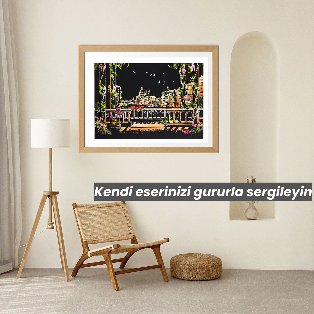 Scratch Kazıma Sanatı | Kazıyarak Çizim Seti | Venedik + Serbest Çizim Kağıdı | 28×40 cm – A3