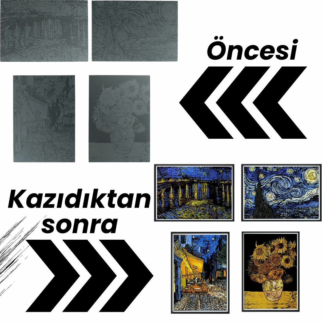 Scratch Kazıma Sanatı | Kazıyarak Çizim Seti | Van Gogh Eserleri 4’lü Set | 28x40 cm - A3
